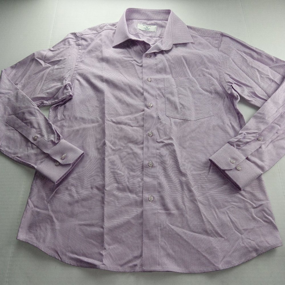 Bespoke Men's Button Front Shirt Size Large Purple White Woven Check PN Rao